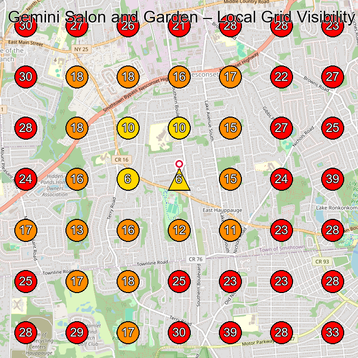 Gemini Salon and Garden GeoGrid visibility map for Hair Salon in Smithtown